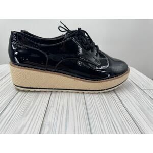 Call‎ It Spring Vegan Aria Glossy Y2K Oxford Chunky Heel Black Shoes Size 8.5